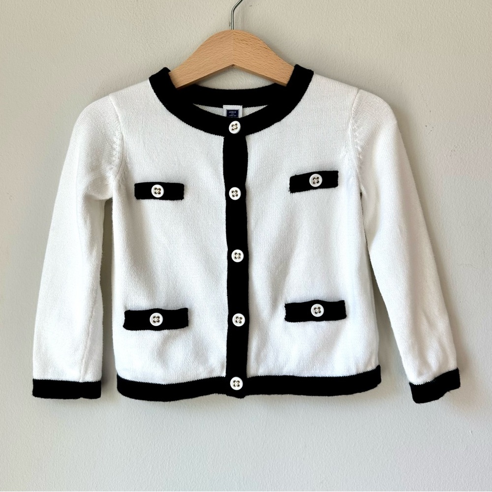 Janie and Jack White And Black Buttoned Cardigan Sweater Size 18-24 Months